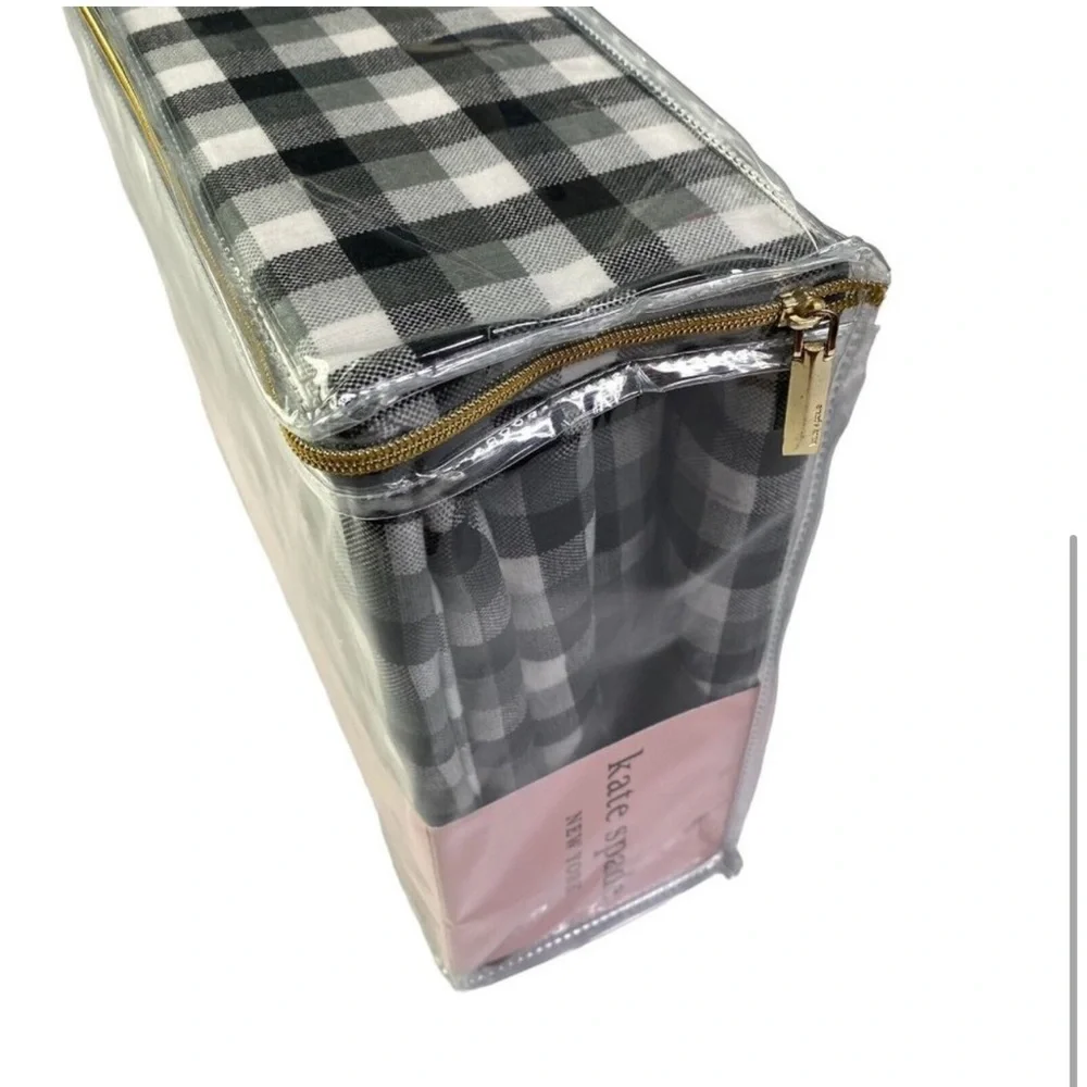 Kate Spade ♠️ KING Sheet Set Black Gray White Plaid Flannel 100% Cotton